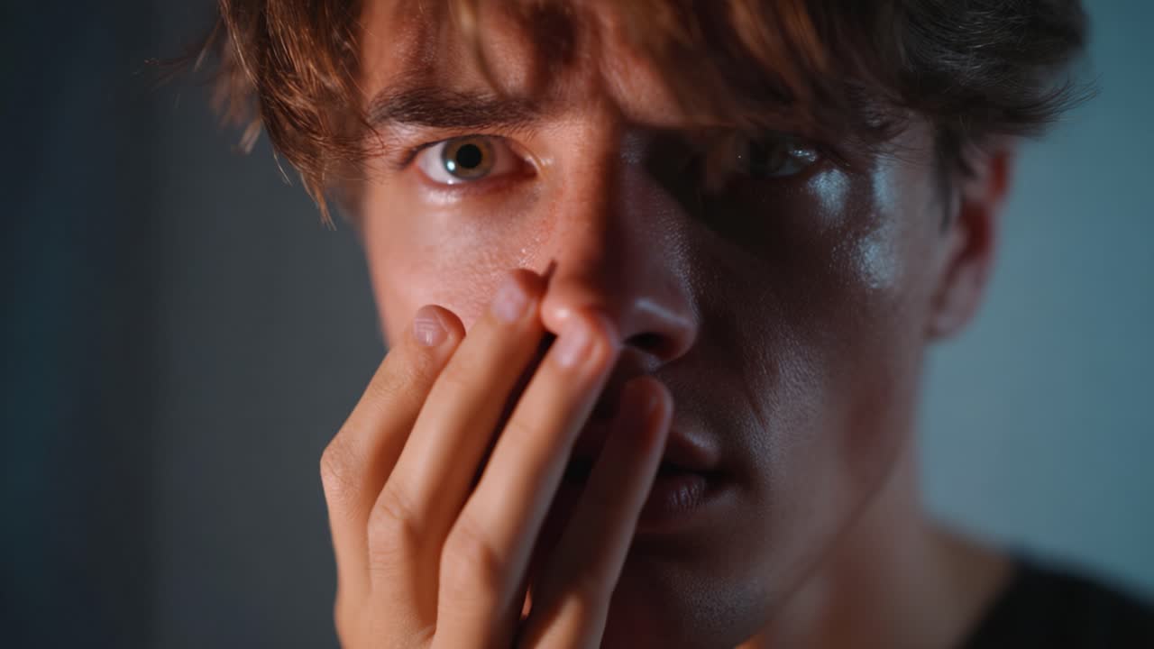 Anxiety and Distress: A Close-Up of a Young Person's Expression of Fear and Concern Captured in Two Key Moments of Intense Emotion