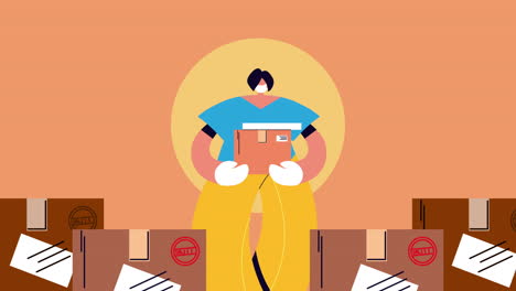 delivery service worker with boxes animation