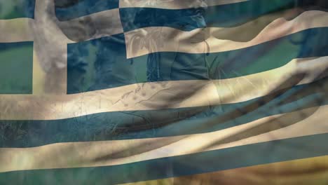 animación de la bandera de grecia sobre varios soldados