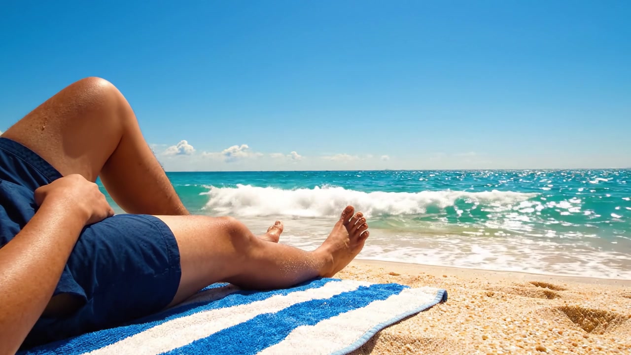 Relaxing on a Sunny Beach: A Peaceful Getaway by the Ocean, Enjoying the Warmth and Beauty of the Shoreline with Gentle Waves and Radiant Skies