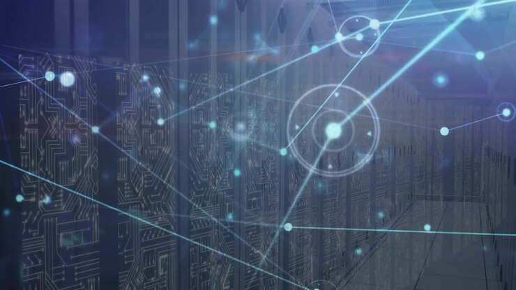 Animation of network of connections over server room