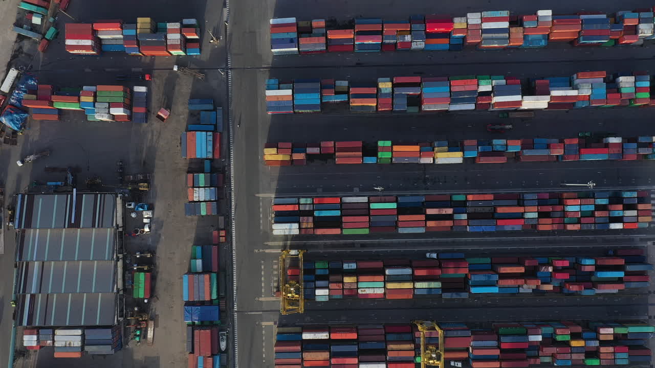 Aerial shot of shipping containers in port - Asia