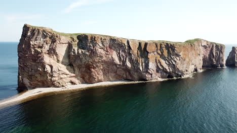 Percé-Rock-in-Gaspesie-Quebec-Canada-aerial-footage