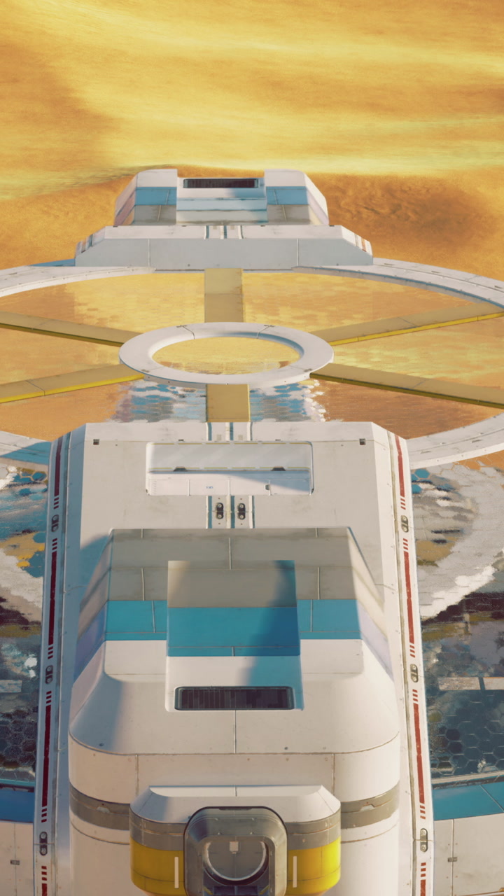 Space habitat structure located on a vast desert landscape