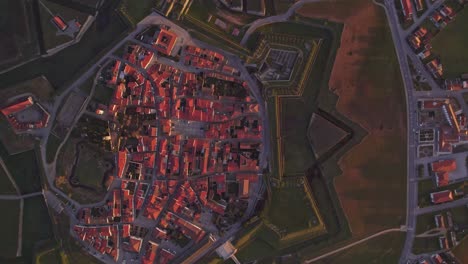 top down shot of medieval town almeida star fortress portugal, aerial