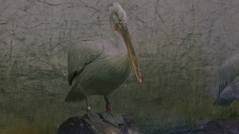 Pelican-standing-on-a-rock-inside-an-enclosure