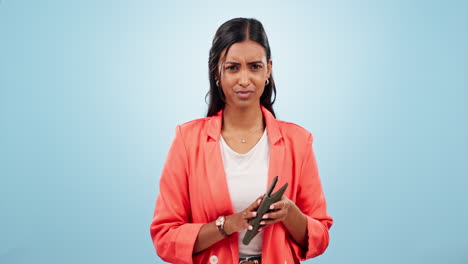 Woman,-open-empty-purse-and-studio-for-confused