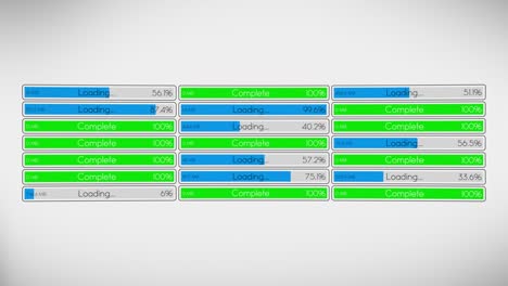 descargar o procesar múltiples archivos de datos de internet con barras de progreso en tres columnas en una pantalla de computadora