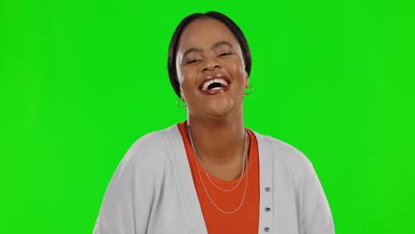 Face,-green-screen-and-black-woman-with-a-smile