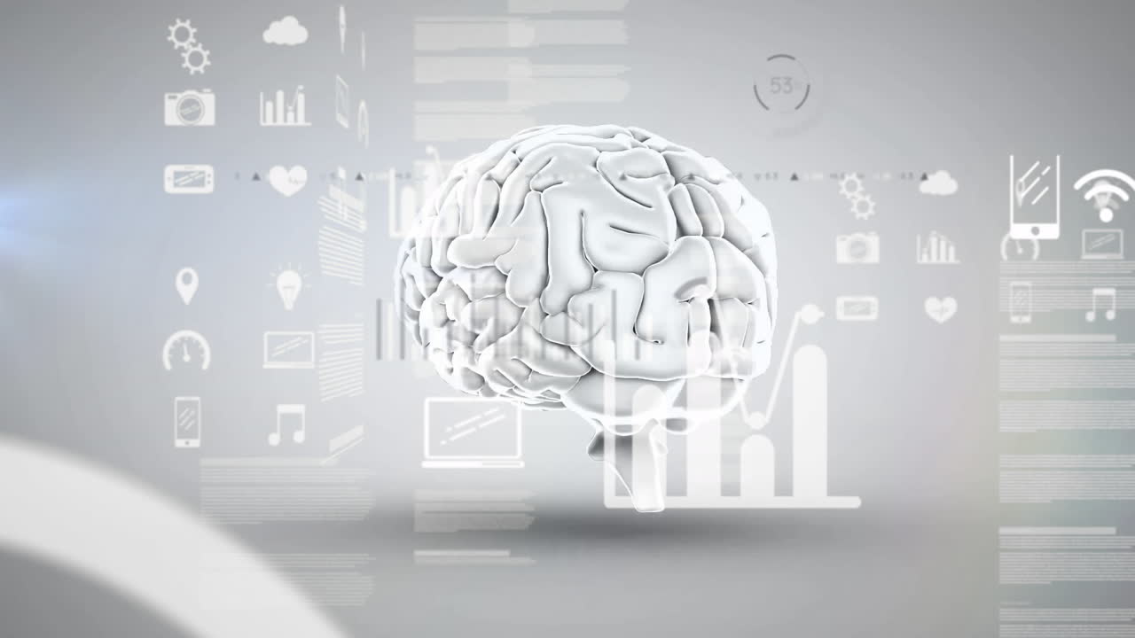 디지털 뇌 및 데이터 분석 - 기술 아이콘 및 그래프에 대한 애니메이션