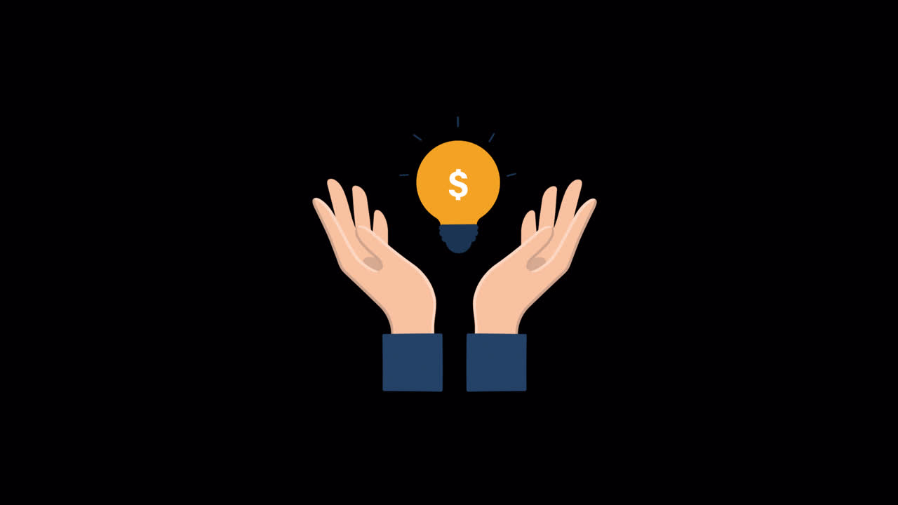 Animated Hands Holding a Glowing Lightbulb with Dollar Sign