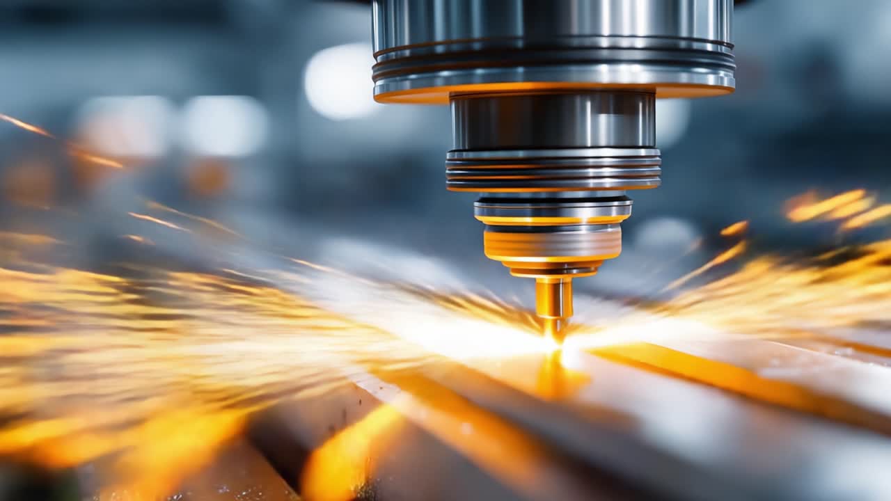 Precision Manufacturing: A High-Speed Laser Cutter in Action, Creating Sparks and Shaping Metal with Unmatched Accuracy and Efficiency for Modern Industrial Applications