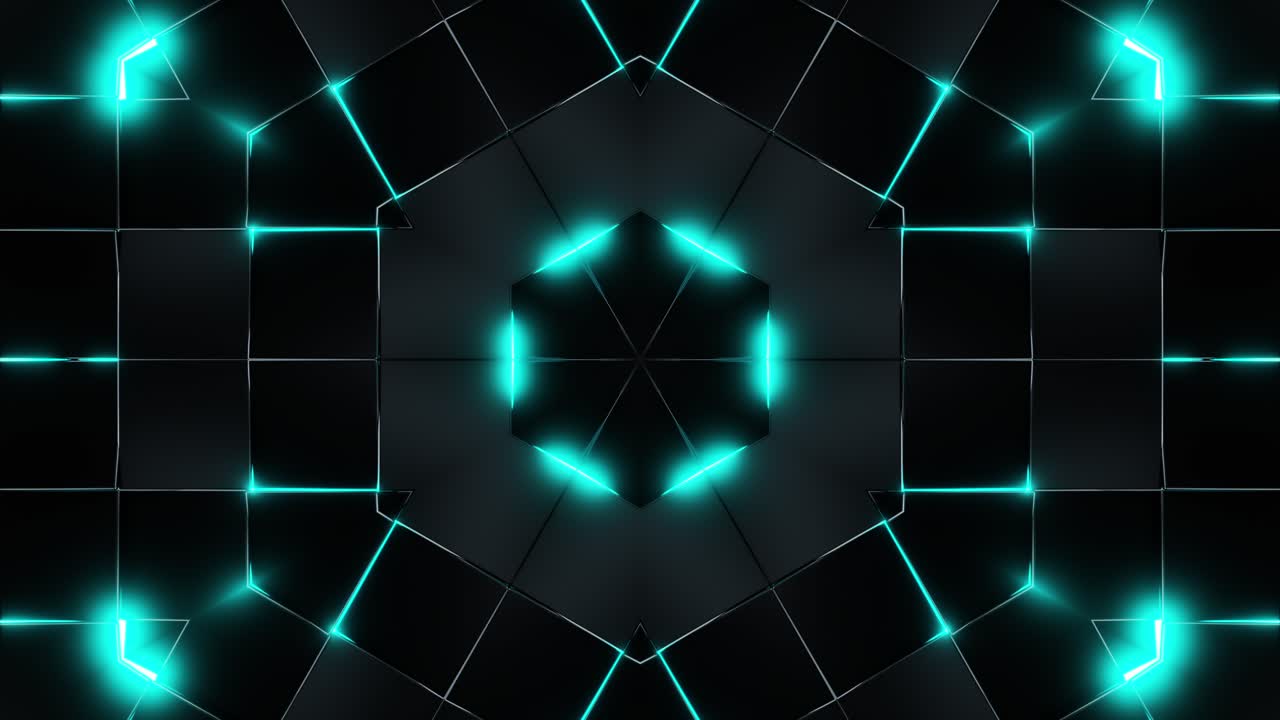Parete Caleidoscopica Nera e Verde con Motivo a Scacchiera. Animazione in Loop