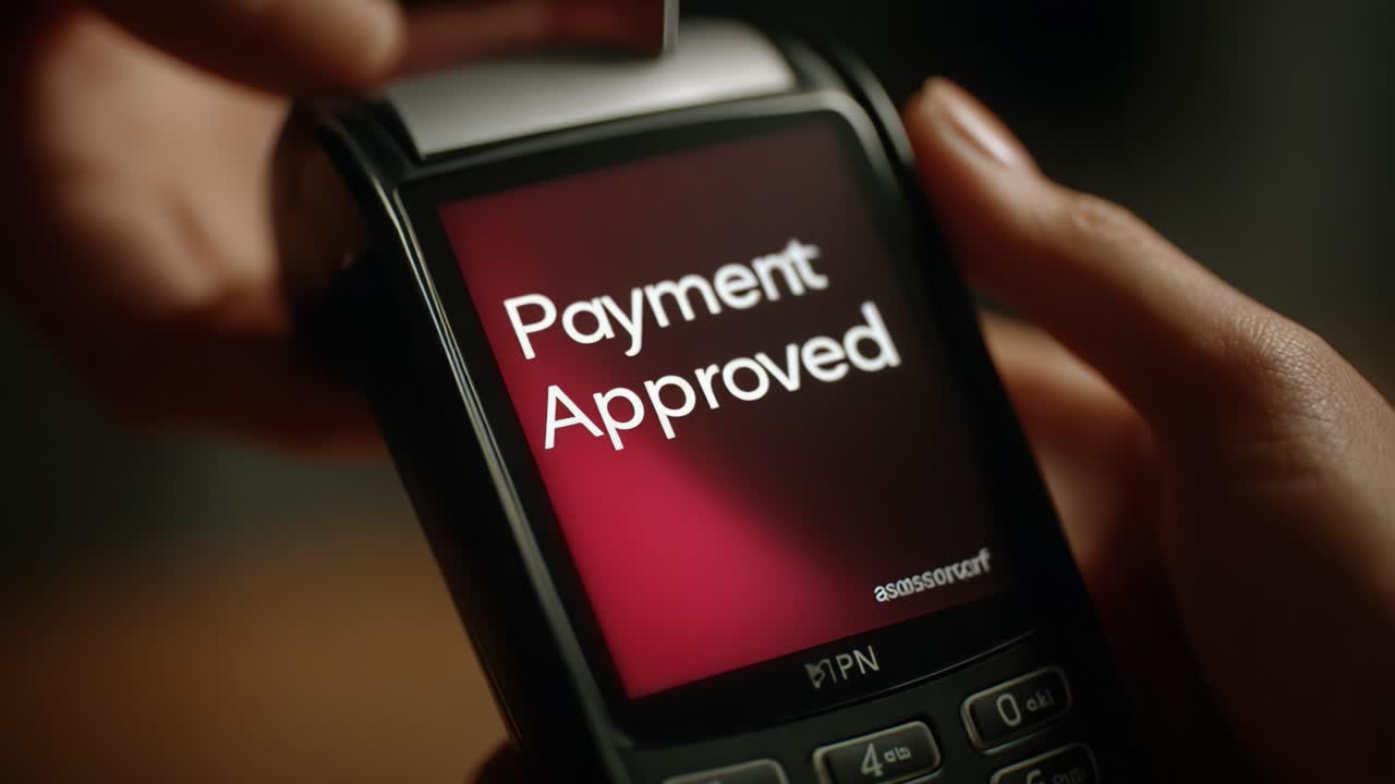 A seamless digital transaction experience exemplified through the payment approval process on a sleek point-of-sale terminal capturing the essence of modern financial technology in action