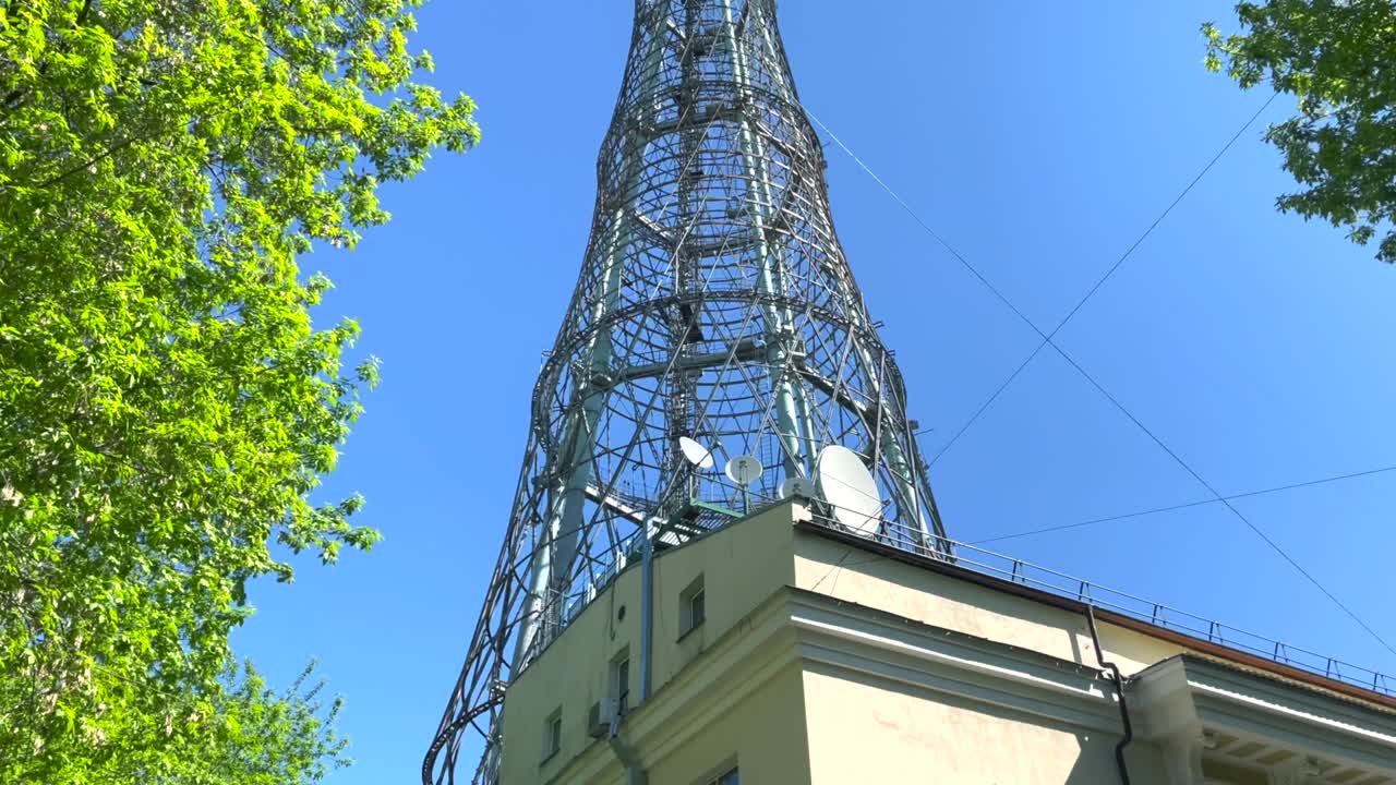 The Shukhov Radio Tower also known as Shabolovskaya Television Tower on a sunny day.
