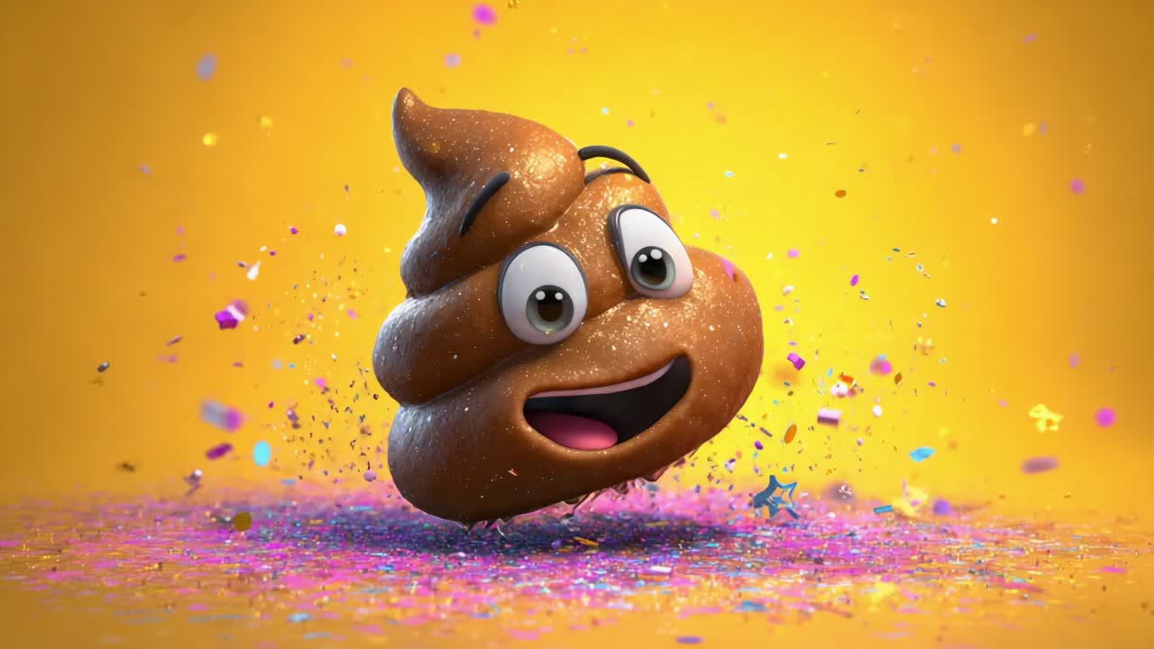 A joyful animated character celebrating amidst a vibrant scene of confetti and colorful decorations, exuding a playful essence that brings a smile to viewers of all ages