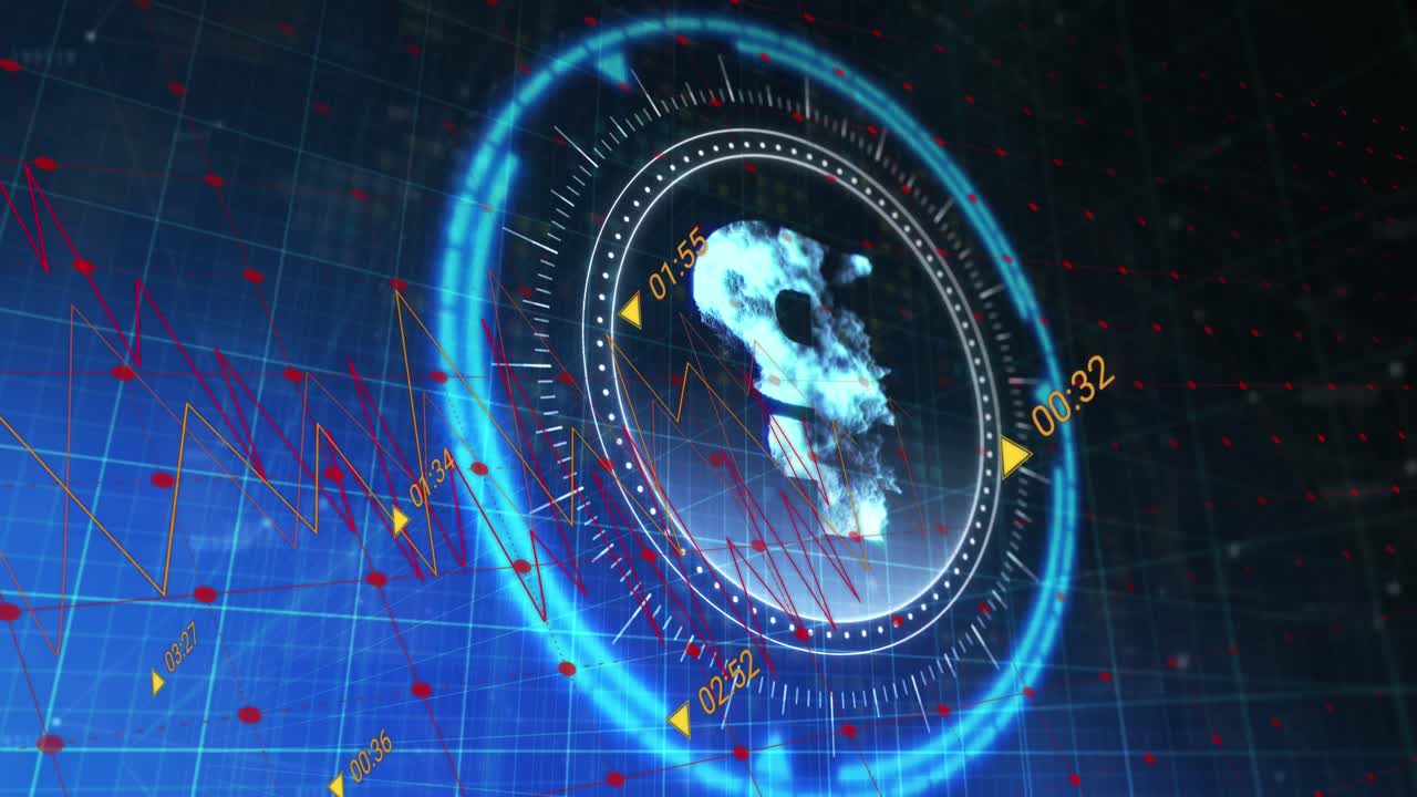 금융 데이터 처리에 대한 회전 안전 잠금에 있는 러시아 루블 기호의 애니메이션