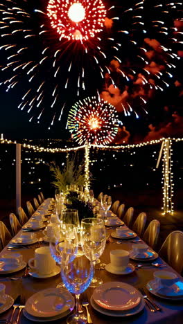 rooftop dinner with fireworks