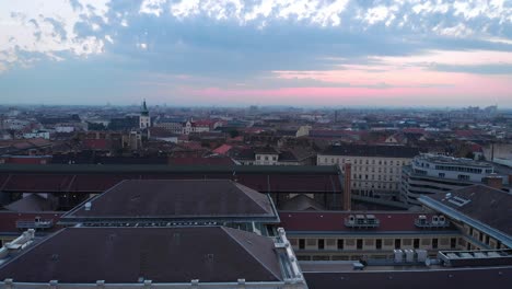 Aerial-view-over-Budapest-in-the-morning,-during-sunrise