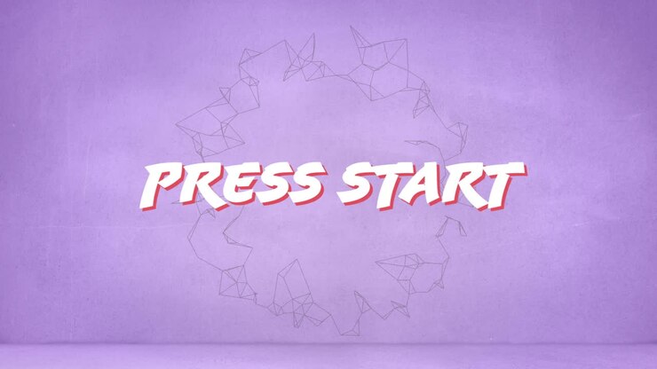 Animation of press start text over purple background