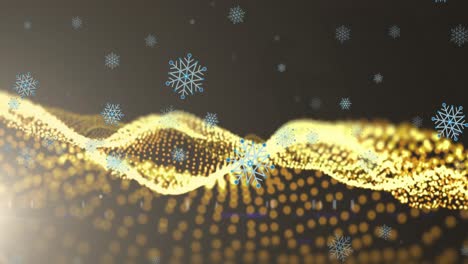 Animation-of-snowflakes-over-light-spots-on-black-background