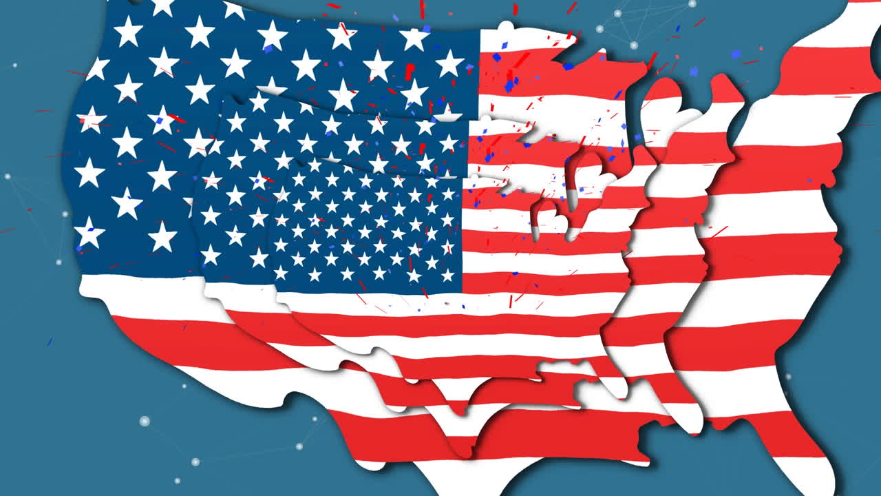 Animazione di mappa con bandiera degli USA su rete di connessioni su sfondo blu
