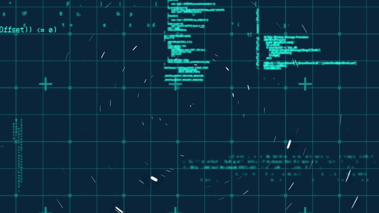 Digital data processing animation with circular patterns and binary coding