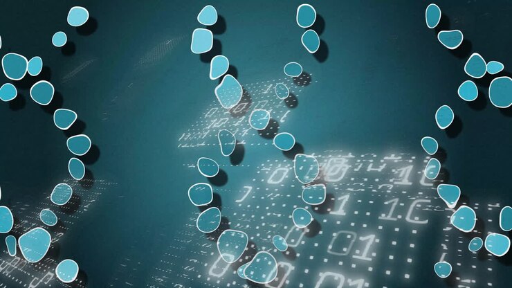 DNA strand and binary coding, processing scientific data in animation