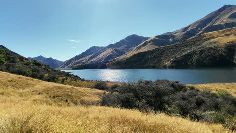 lago moke, queenstown, isla del sur, nueva zelanda, en un día soleado, plano general