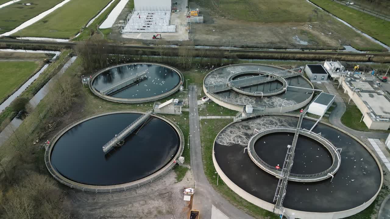 Drone footage of a clean water treatment facility
