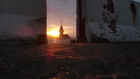 maiden’s tower in the sunset drone video uskudar istanbul turkey