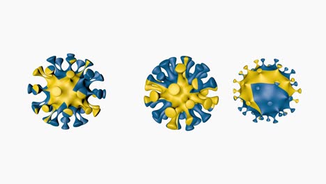 3d animación coronavirus 2019-ncov de suecia. bandera sueca en esferas de bola de virus covid-19, en fondo blanco. canal alfa