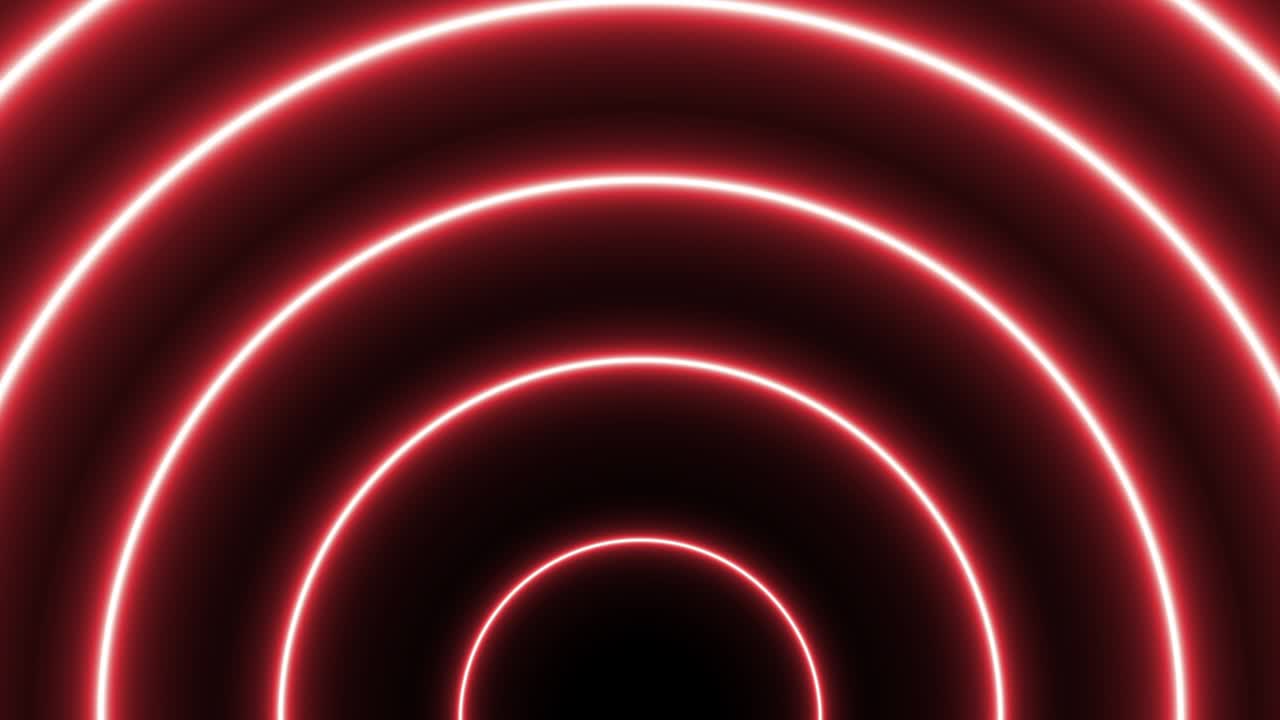 Animation of futuristic tunnel with red rising neon light halves of circles. Abstract seamless loop motion graphic background