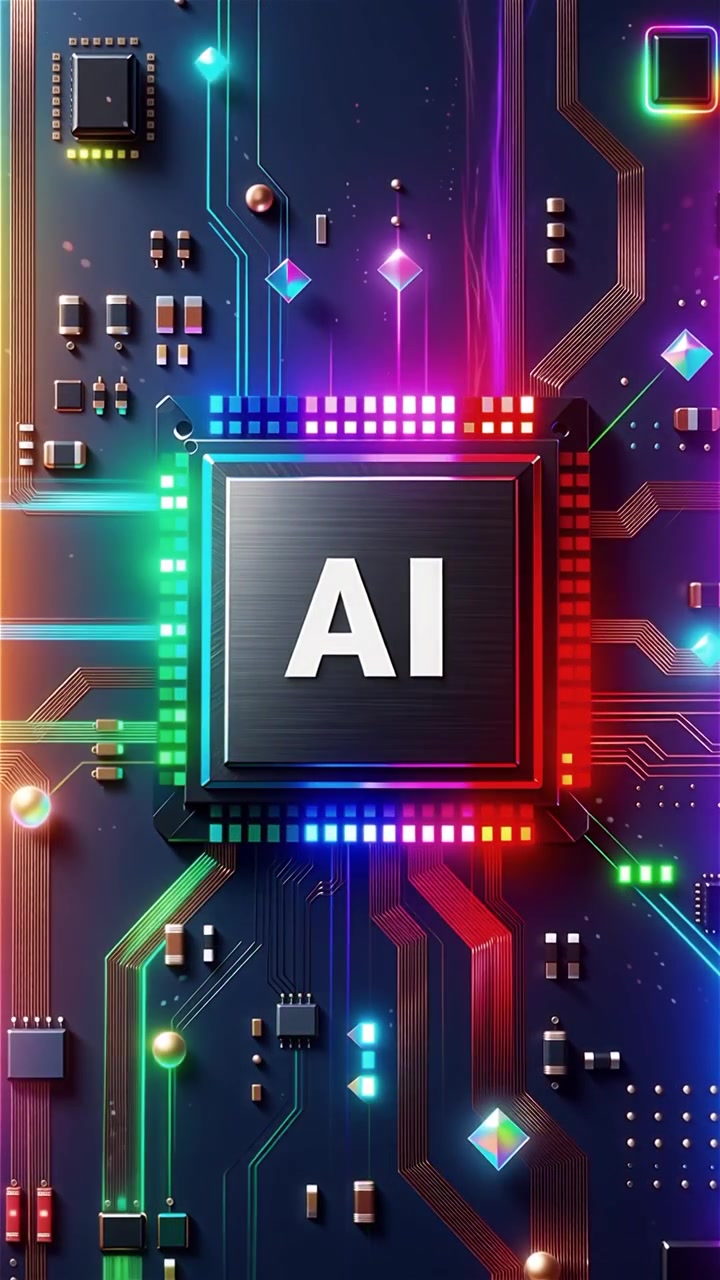 Sfondo tecnologico futuristico con chip AI e scheda madre