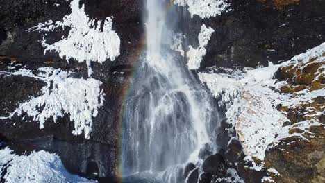 Waterfall-on-snowy-cliff-in-winter