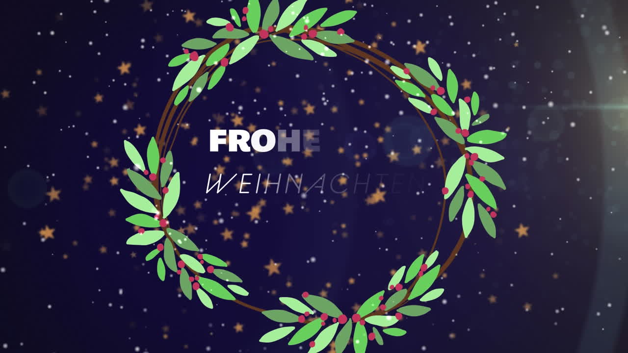 눈이 내리는 frohe weihnachten 텍스트의 애니메이션