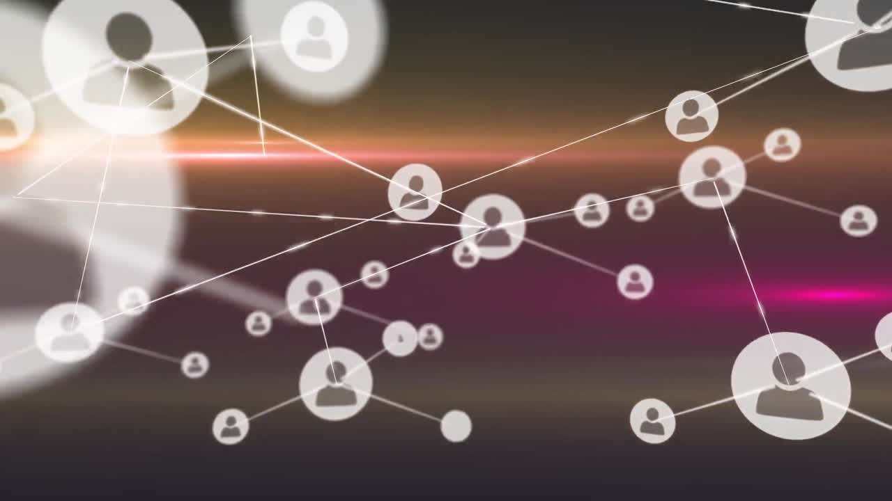 animación de la red de conexiones con las personas iconos en fondo naranja