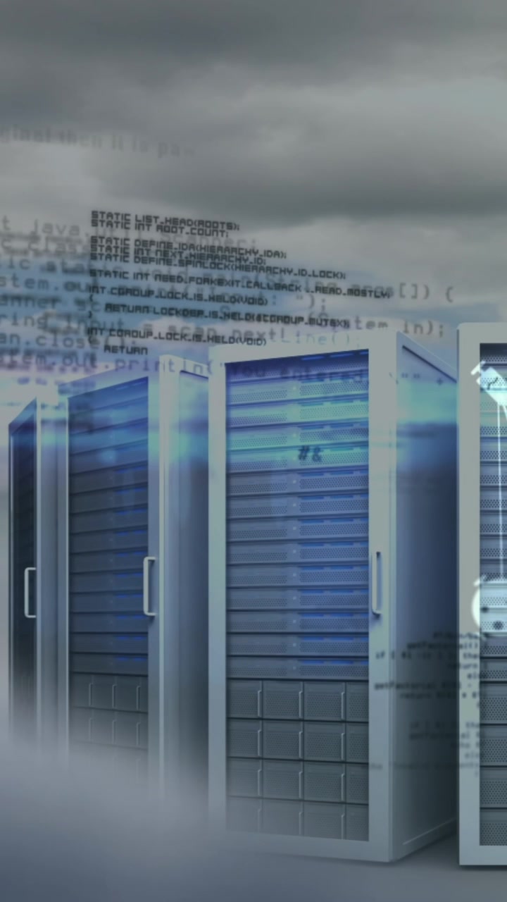 Animation of data processing and network of connections over server room