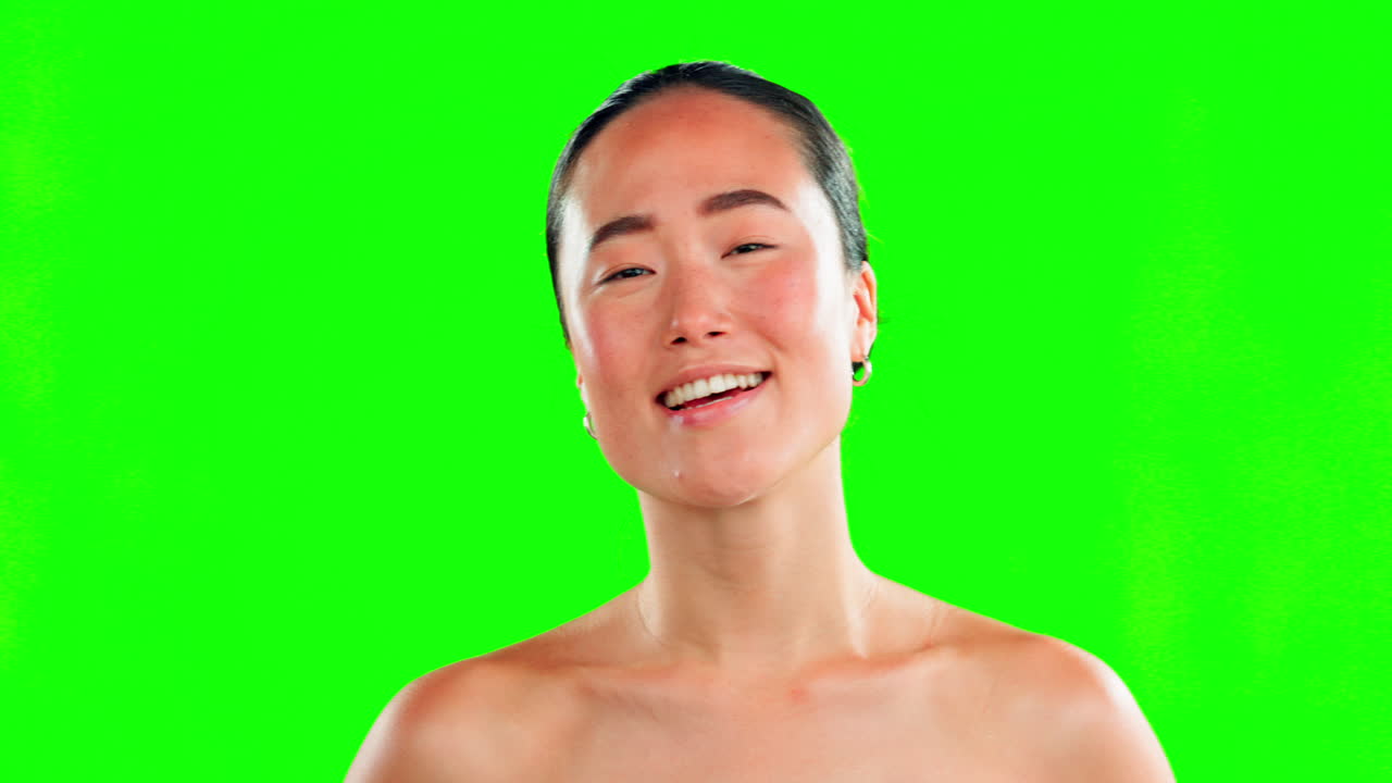 피부 관리, 미용 얼굴 및 아시아 여성 초록색