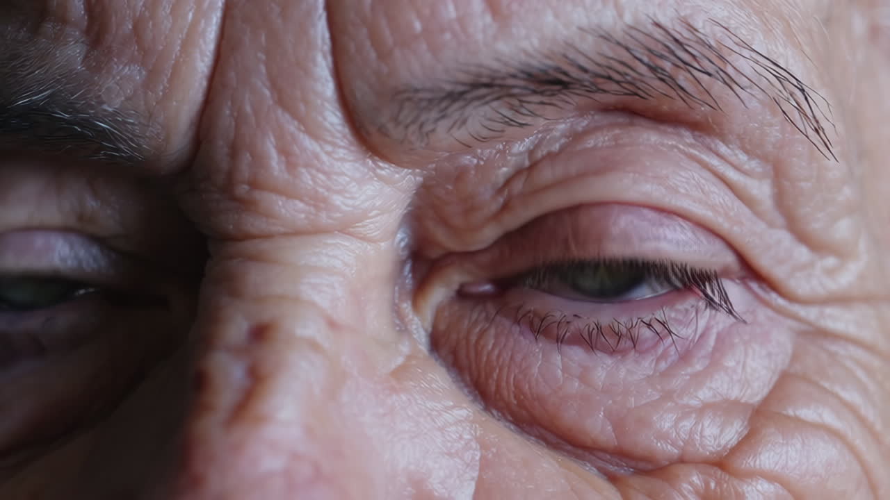 Primo piano dell'occhio di una persona anziana con rughe visibili