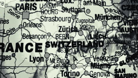 detailed close-up map of switzerland and surrounding european countries