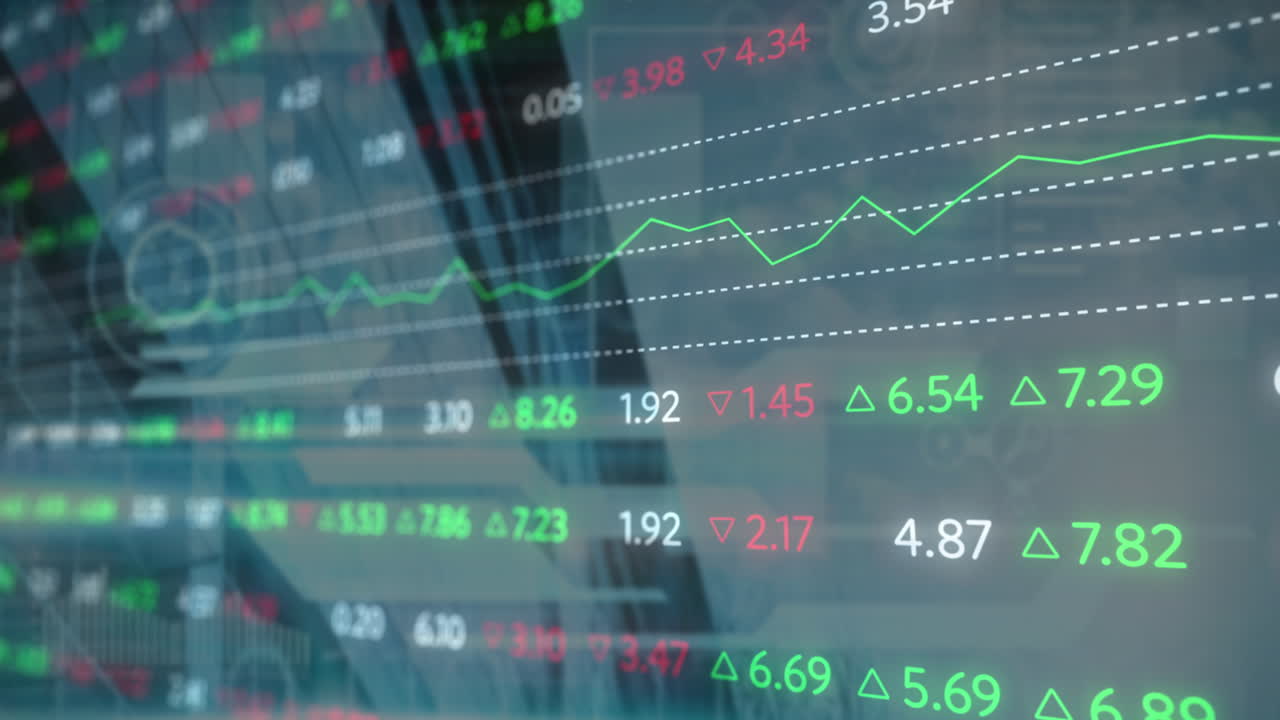 animación del procesamiento de datos sobre un edificio moderno