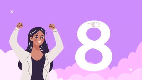 happy womens day card with happy woman and eight number