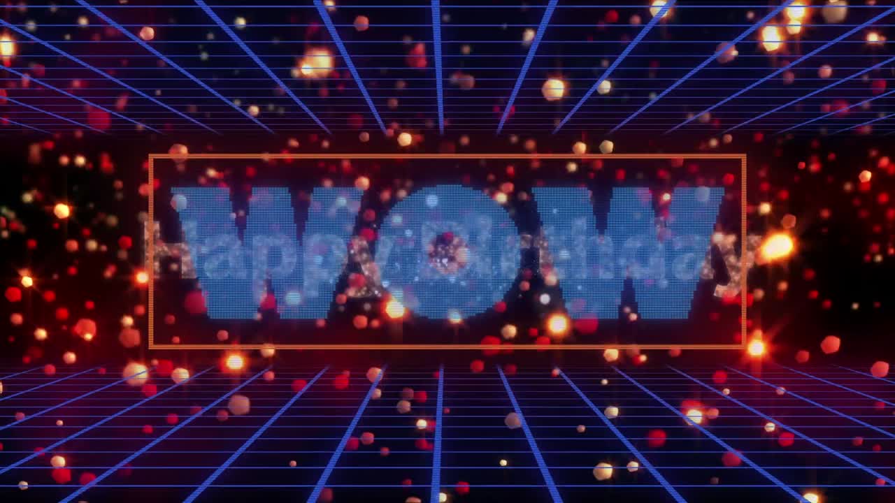 빛의 반점 위에 와우와 생일 축하 텍스트의 애니메이션