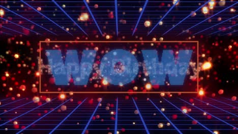 animación de wow y feliz cumpleaños texto sobre puntos de luz