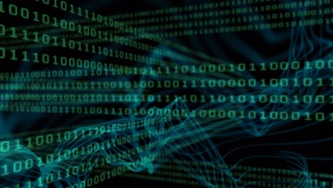 animation of data processing over light trails on black background