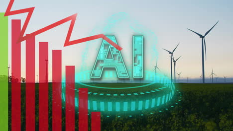 ai procesamiento de texto y datos a través de turbinas eólicas en campo verde