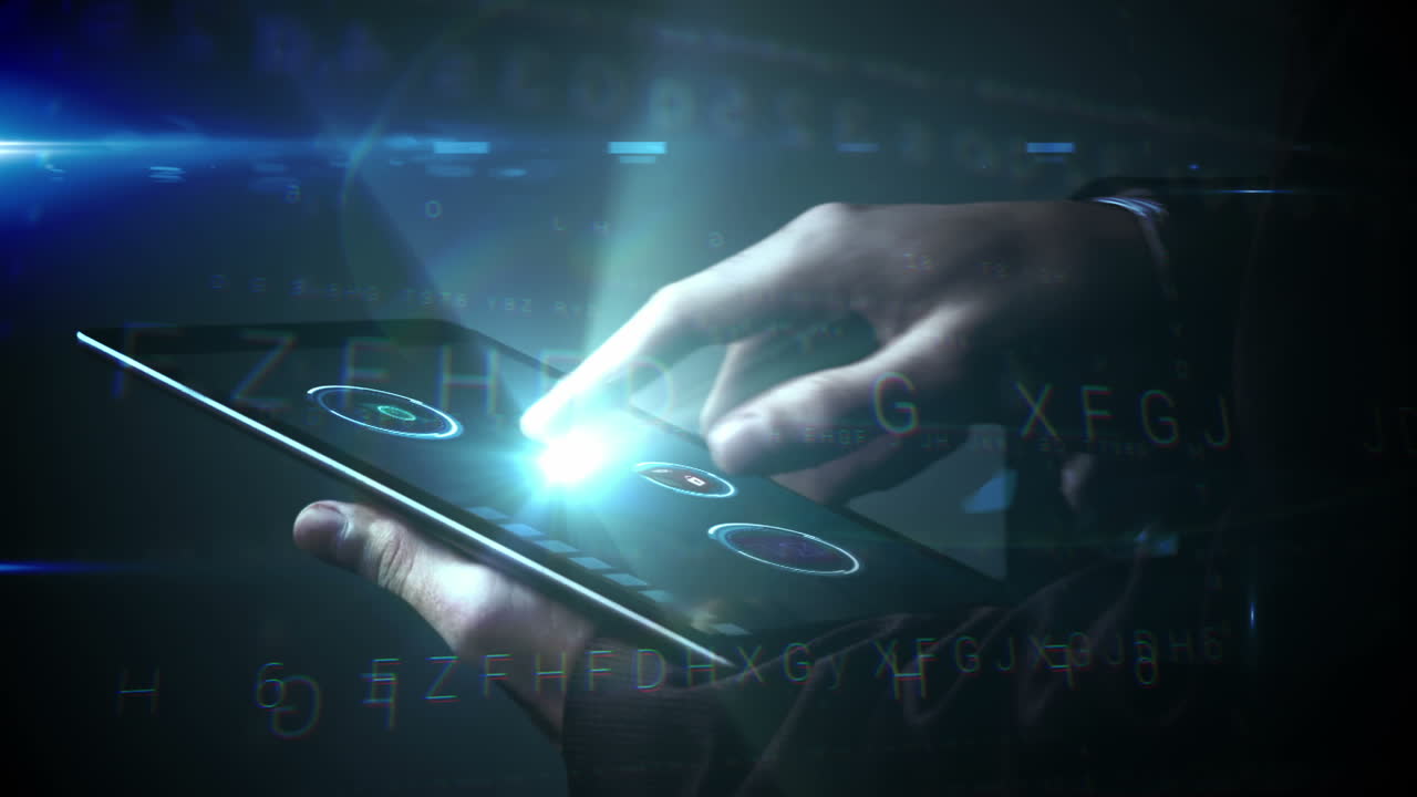 Businessman using tablet to view holographic apps