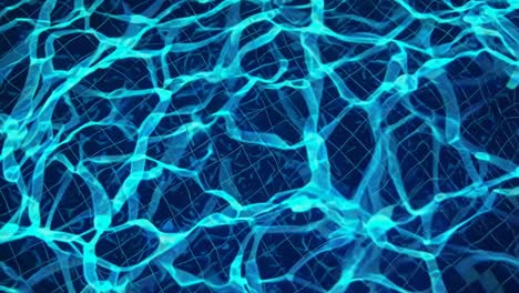 top-down view of a swimming pool with sunlight creating dynamic patterns on the water's surface