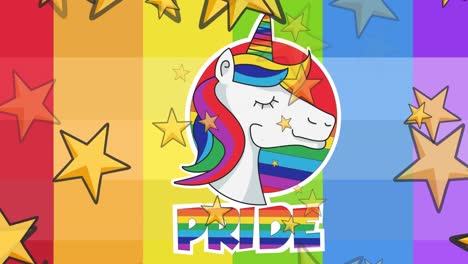 animation of stars over pride text on rainbow background